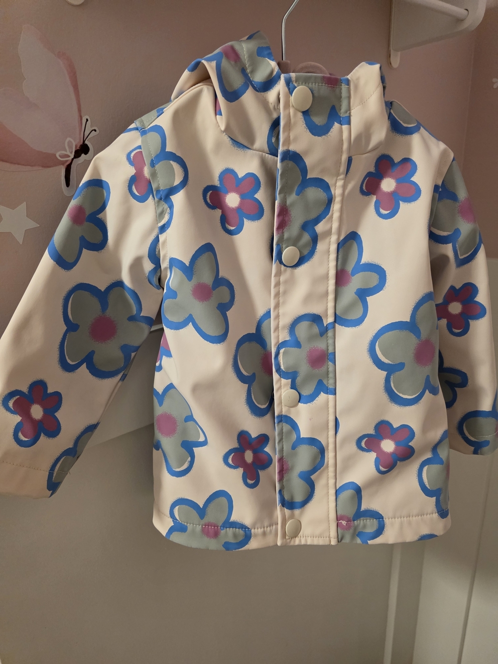 Joe Fresh Cream Raincoat with Blue and Pink Floral Pattern